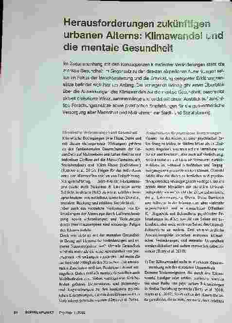 Vorschauseite 1: Herausforderungen zukünftigen urbanen Alterns: Klimawandel und die mentale Gesundheit