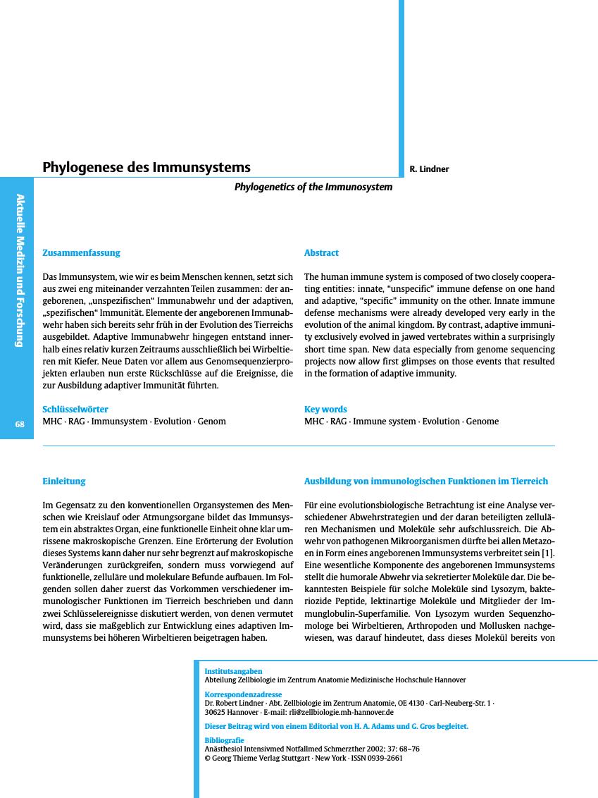 Vorschauseite 1: Phylogenese des Immunsystems
