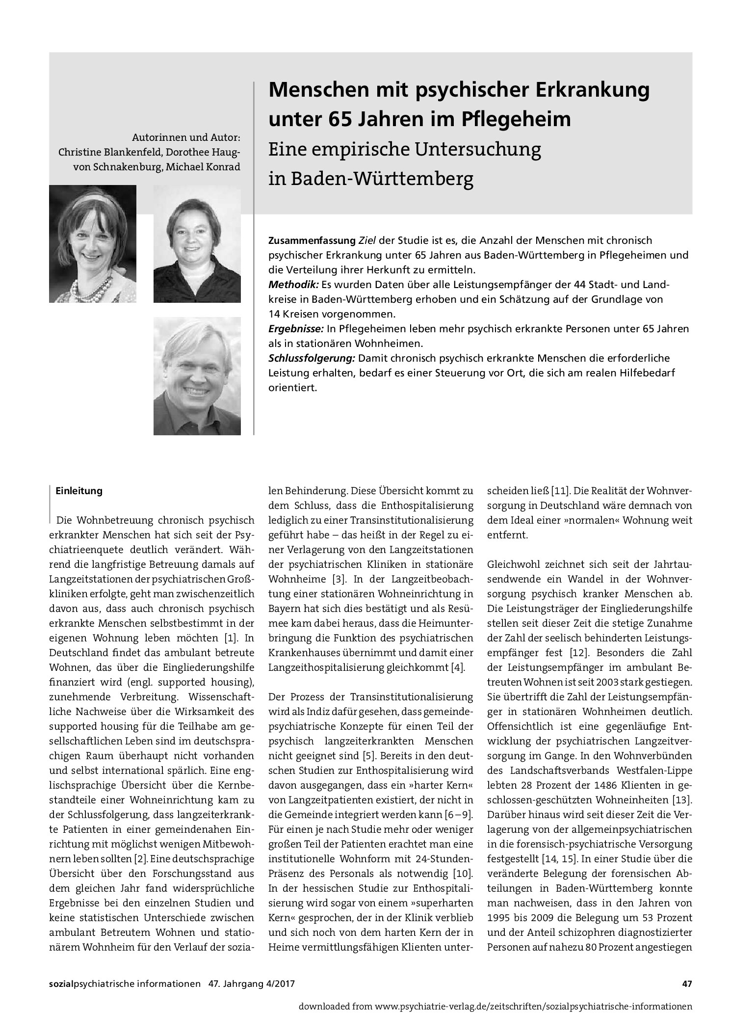 Vorschauseite 1: Menschen mit psychischer Erkrankung unter 65 Jahren im Pflegeheim