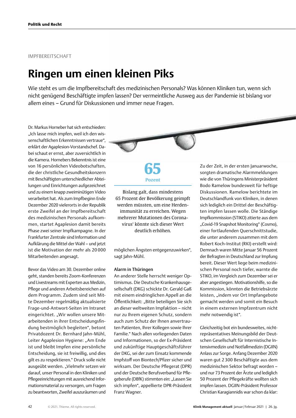 Vorschauseite 1: Impfbereitschaft: Ringen um einen kleinen Piks