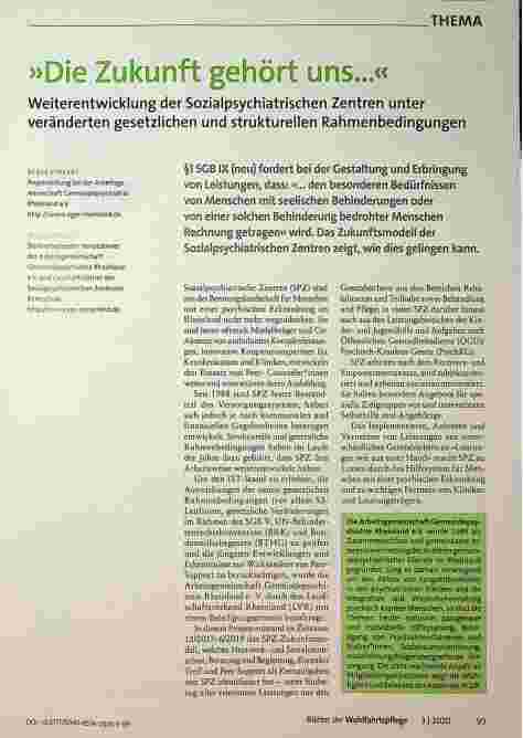 Vorschauseite 1: "Die Zukunft gehört uns..." Weiterentwicklung der Sozialpsychiatrischen Zentren unter veränderten gesetzlichen und strukturellen Rahmenbedingungen
