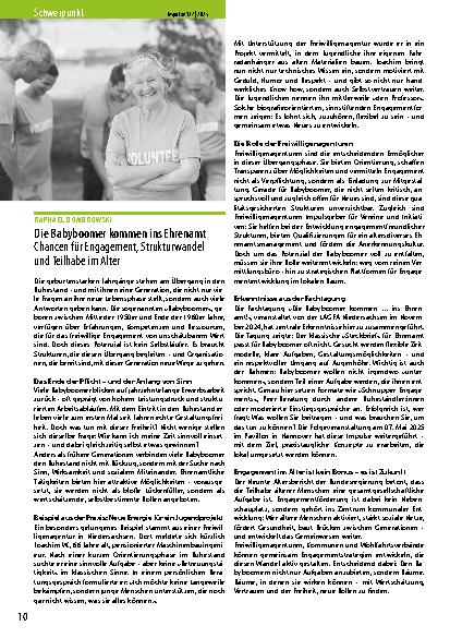 Vorschauseite 1: Die Babyboomer kommen ins Ehrenamt Chancen für Engagement, Strukturwandel und Teilhabe im Alter