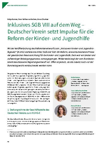 Vorschauseite 1: Inklusives SGB VIII auf dem Weg – Deutscher Verein setzt Impulse für die Reform der Kinderund Jugendhilfe