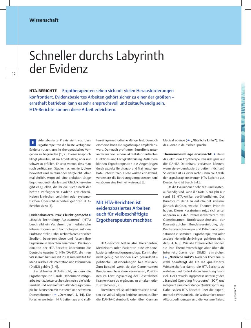 Vorschauseite 1: HTA-Berichte ? Schneller durchs Labyrinth der Evidenz