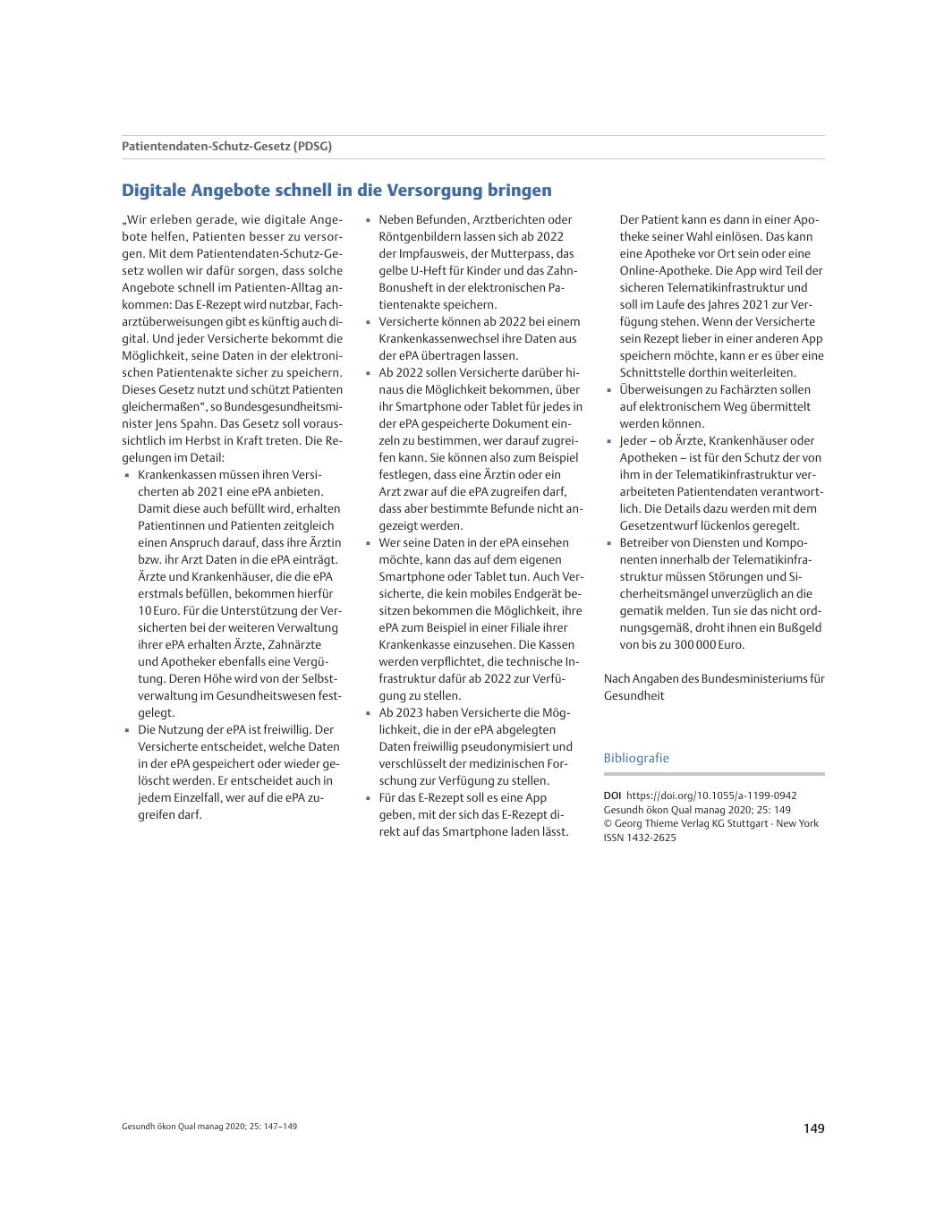 Vorschauseite 1: Patientendatenschutzgesetz (PDSG) - Digitale Angebote schnell in die Versorgung bringen