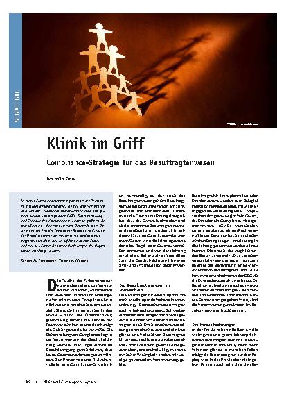 Vorschauseite 1: Klinik im Griff Compliance-Strategie für das Beauftragtenwesen