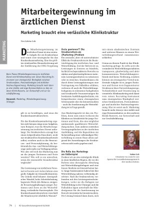 Vorschauseite 1: Mitarbeitergewinnung im ärztlichen Dienst Marketing braucht eine verlässliche Klinikstruktur