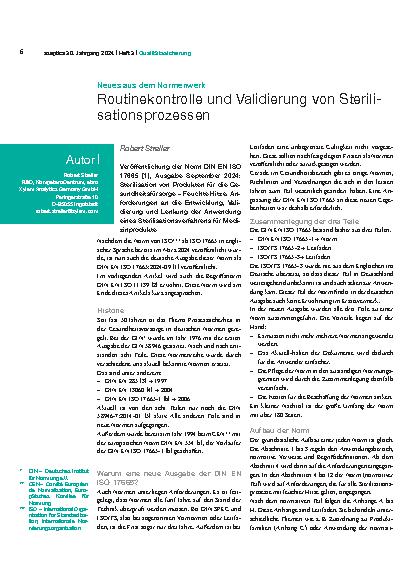 Vorschauseite 1: Neues aus dem Normenwerk Routinekontrolle und Validierung von Sterilisationsprozessen