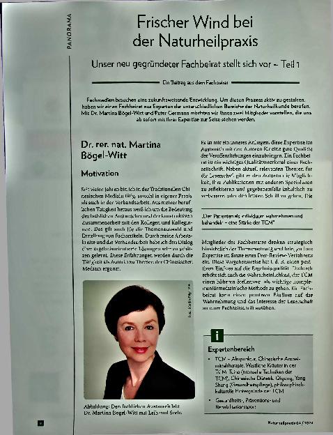 Vorschauseite 1: Frischer Wind bei der Naturheilpraxis. Unser neu gegründeter Fachbeirat stellt sich vor - Teil 1.