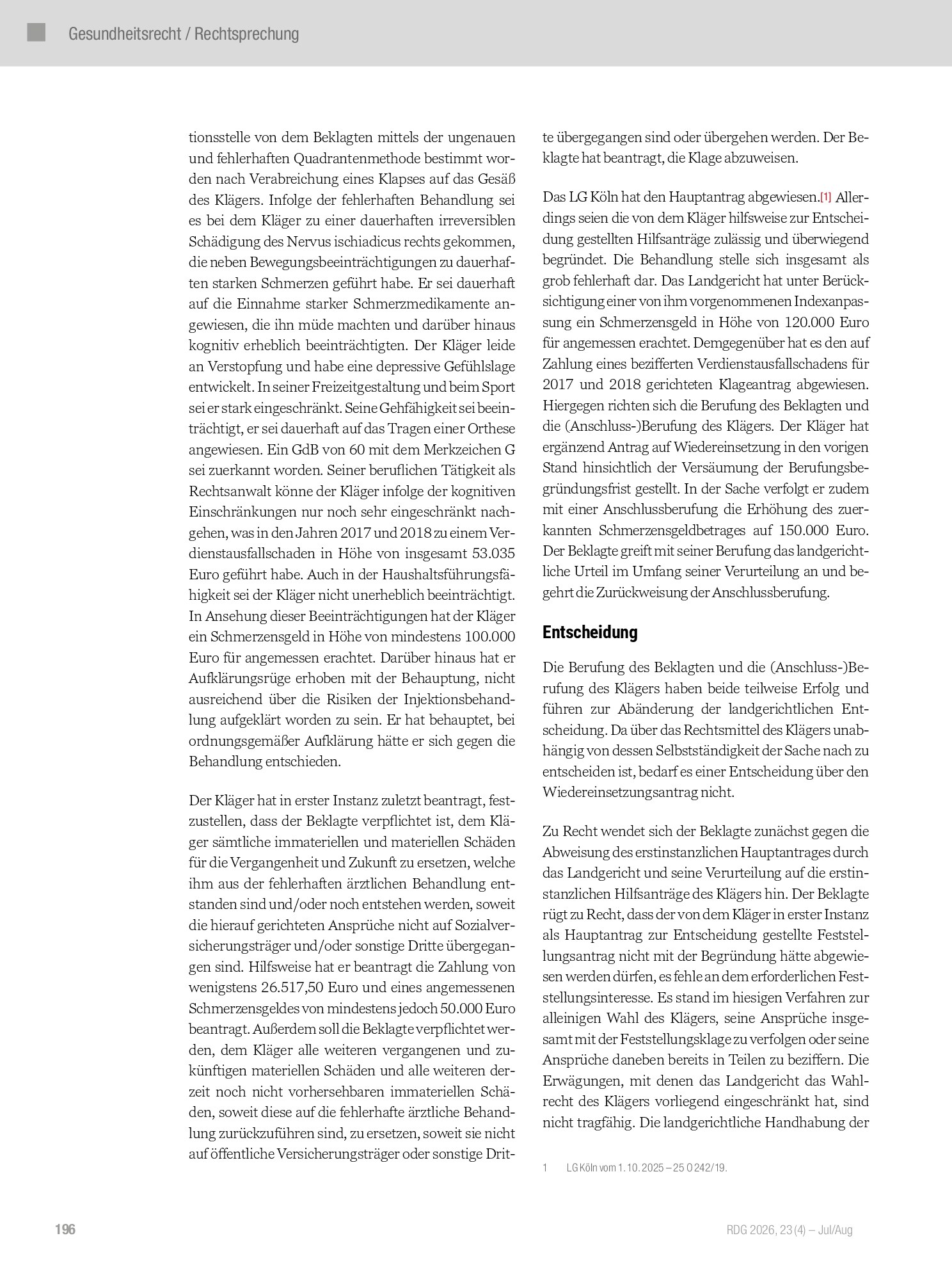 Vorschauseite 3: Haftung für schwere Nervenschäden wegen fehlerhafter Injektion