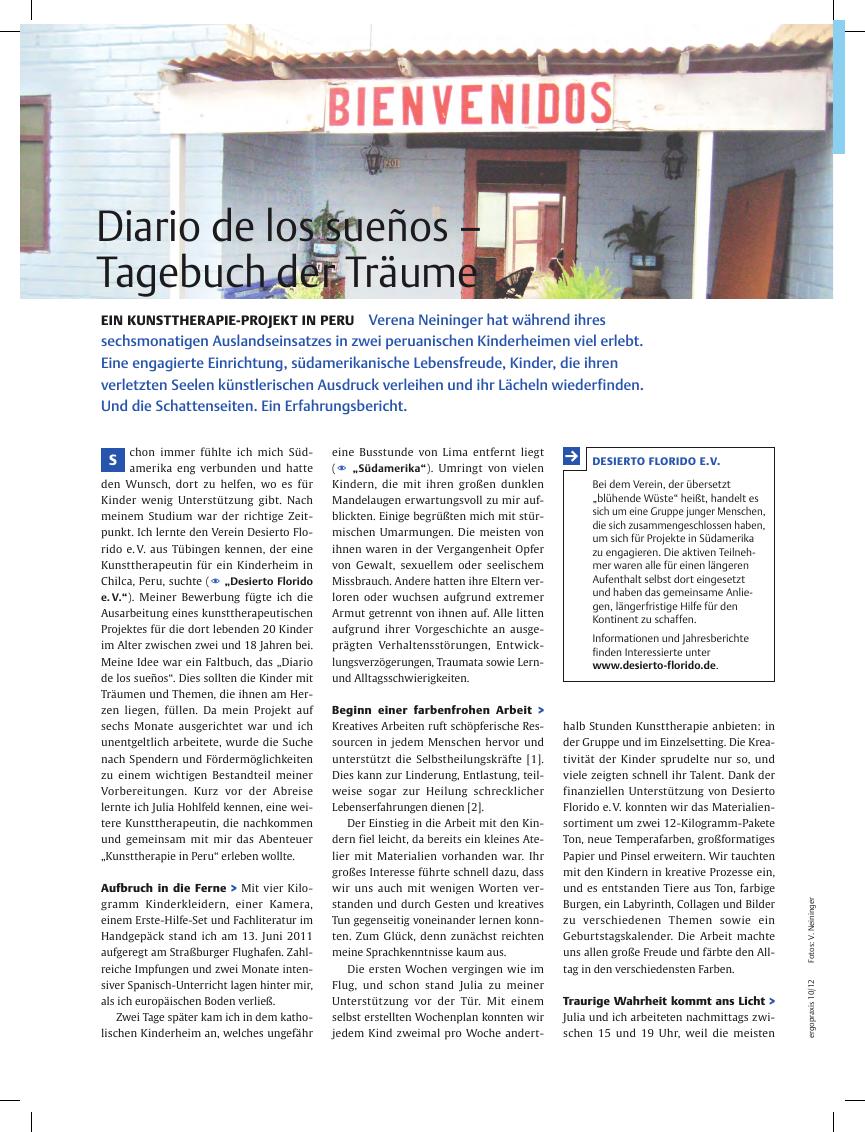 Vorschauseite 1: Ein Kunsttherapie-Projekt in Peru ? Diario de los sueños - Tagebuch der Träume