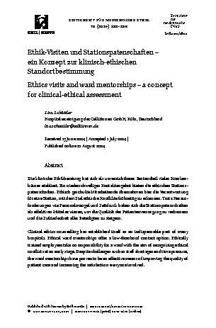 Vorschauseite 1: Ethik-Visiten und Stationspatenschaften – ein Konzept zur klinisch-ethischen Standortbestimmung