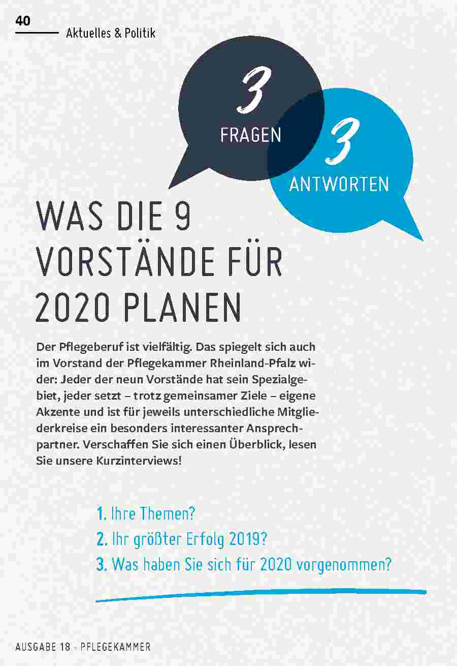 Vorschauseite 1: WAS DIE 9 VORSTÄNDE FÜR 2020 PLANEN
