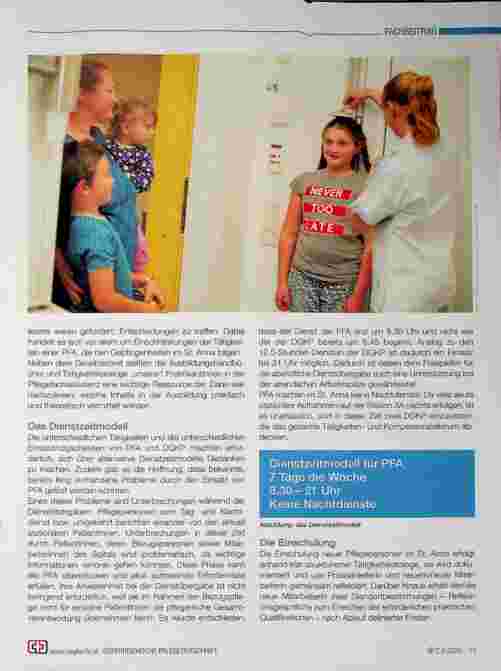 Vorschauseite 2: To be or not to be Über den Einsatz von Pflegefachassistentinnen (PFA) im St. Anna Kinderspital - Ein Pilotprojekt