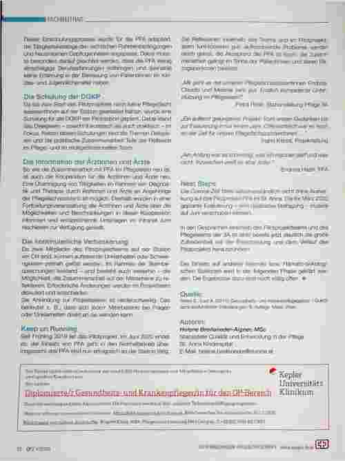 Vorschauseite 3: To be or not to be Über den Einsatz von Pflegefachassistentinnen (PFA) im St. Anna Kinderspital - Ein Pilotprojekt