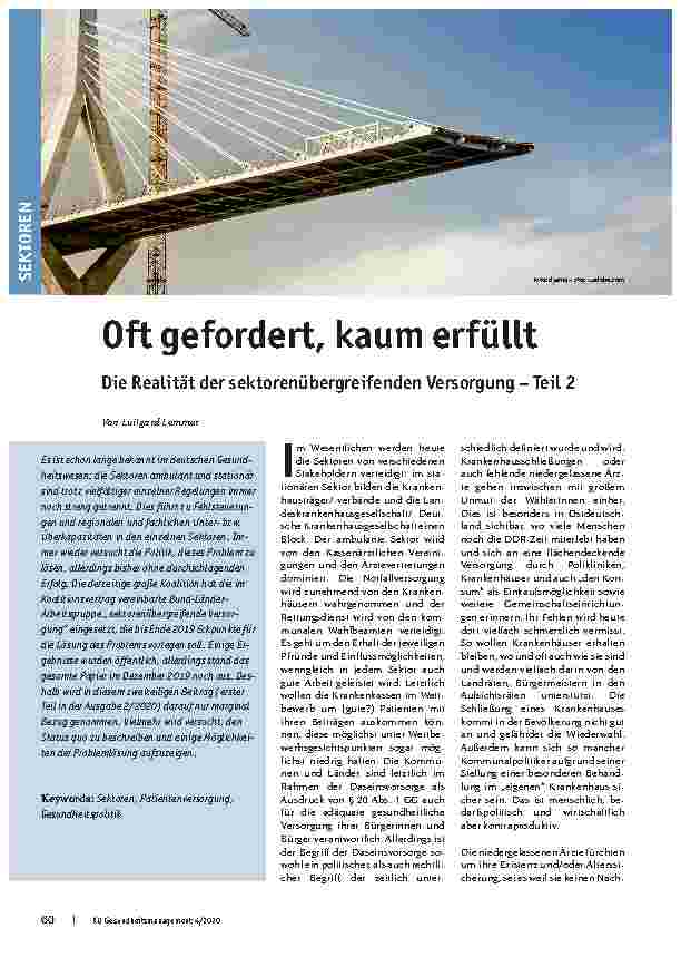 Vorschauseite 1: Oft gefordert, kaum erfüllt. Die Realität der sektorenübergreifenden Versorgung – Teil 2.