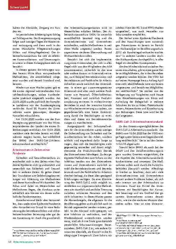 Vorschauseite 2: Auswirkungen der Pandemie SARS-CoV-2 und Arbeitsschutz