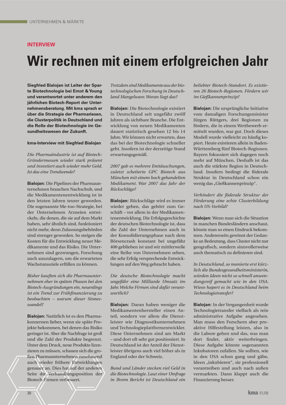 Vorschauseite 1: Wir rechnen mit einem erfolgreichen Jahr