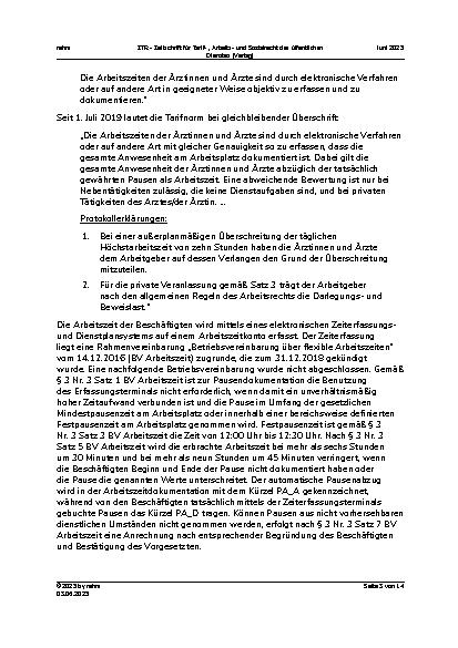 Vorschauseite 3: I. Tarifrecht Vergütung von Pausenzeiten (TV-Ärzte/VKA) – Betriebsvereinbarung über flexible Arbeitszeiten – Überstundenvergütungsprozess – Darlegungslast Überstundenleistung und…