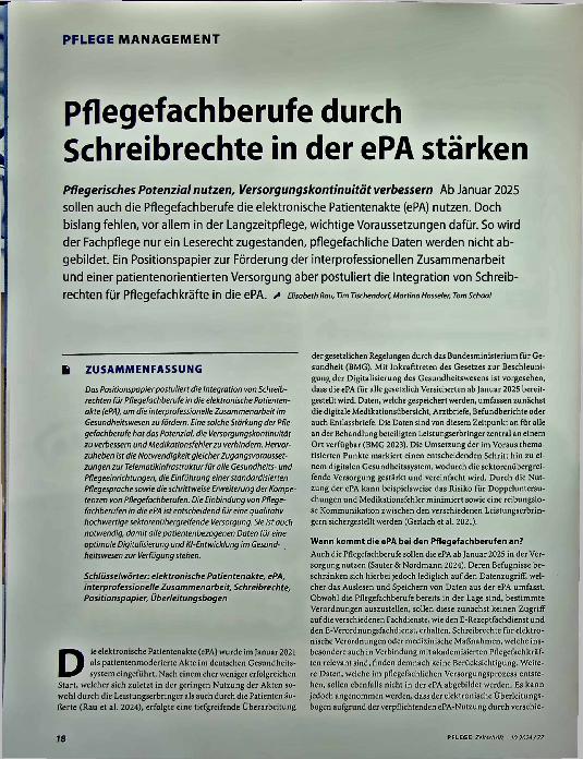 Vorschauseite 1: Pflegefachberufe durch Schreibrechte in der ePA stärken