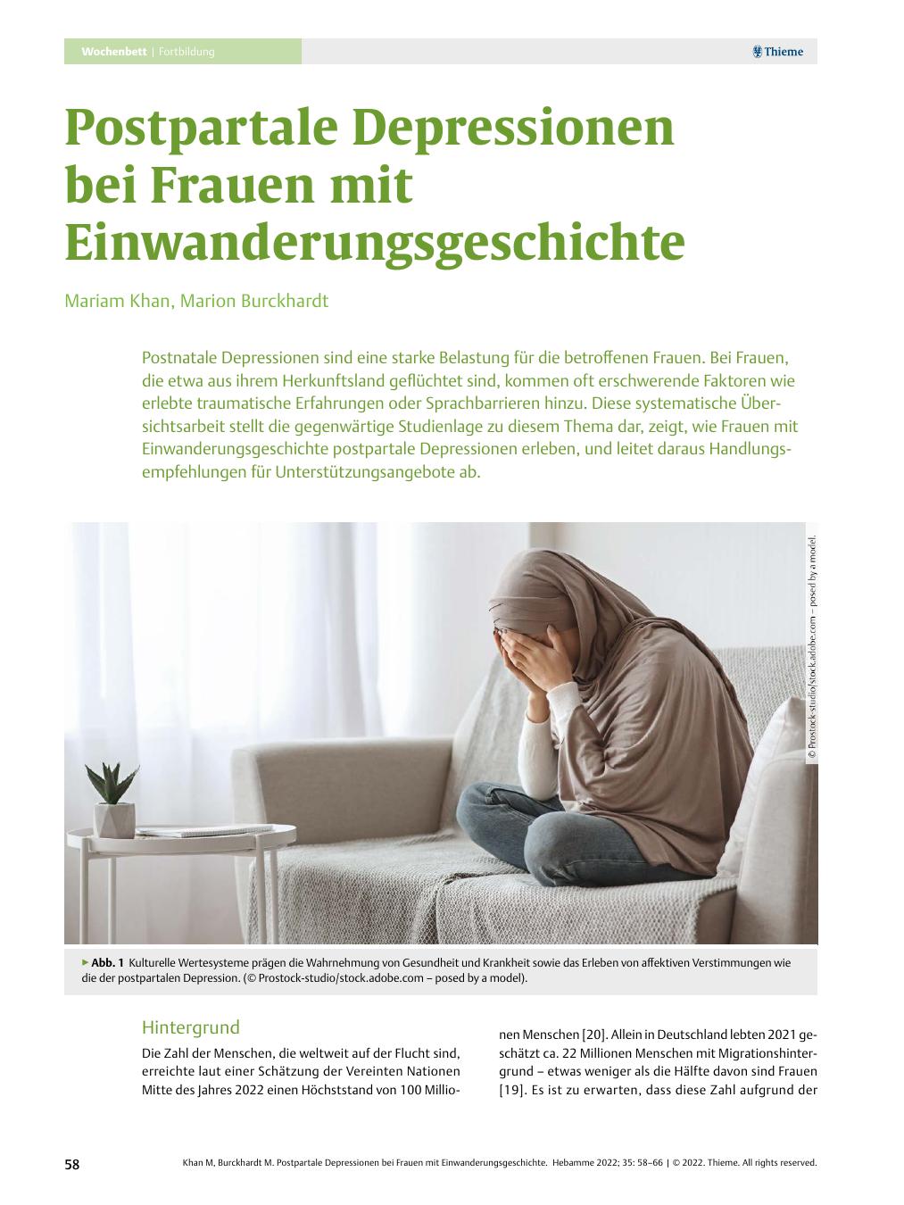 Vorschauseite 1: Postpartale Depressionen bei Frauen mit Einwanderungsgeschichte