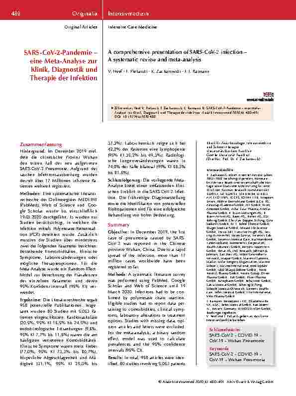 Vorschauseite 1: SARS-CoV-2-Pandemie – eine Meta-Analyse zur Klinik, Diagnostik und Therapie der Infektion