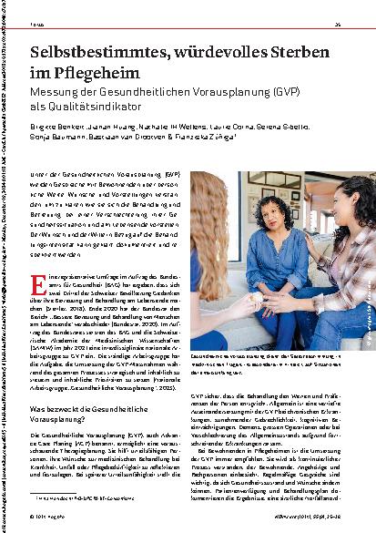 Vorschauseite 1: Selbstbestimmtes, würdevolles Sterben im Pflegeheim: Messung der Gesundheitlichen Vorausplanung (GVP) als Qualitätsindikator