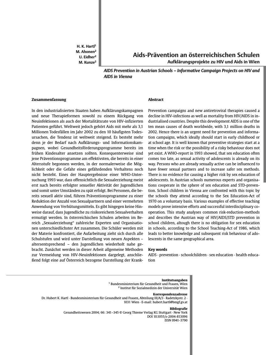 Vorschauseite 1: Aids-Prävention an österreichischen Schulen