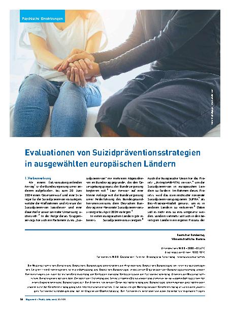 Vorschauseite 1: Evaluationen von Suizidpräventionsstrategien in ausgewählten europäischen Ländern