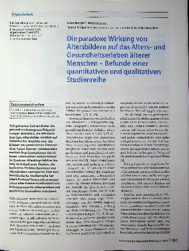 Vorschauseite 1: Die paradoxe Wirkung von Altersbildern auf das Altersund Gesundheitserleben älterer Menschen - Befunde einer quantitativen und qualitativen Studienreihe