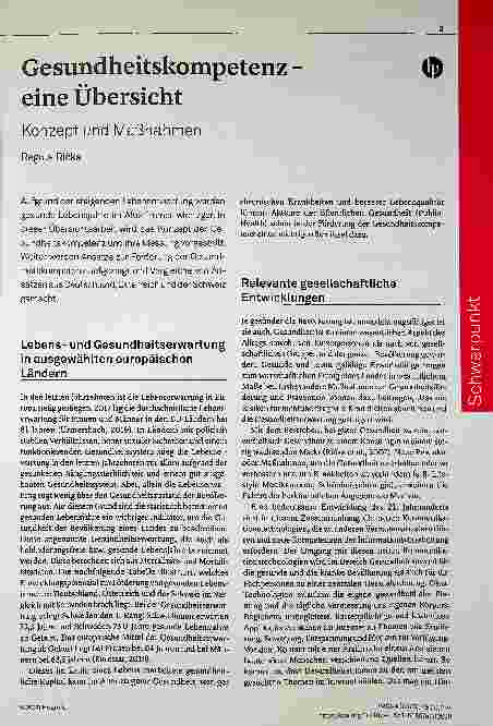 Vorschauseite 1: Gesundheitskompetenz - Eine Übersicht Konzept und Maßnahmen