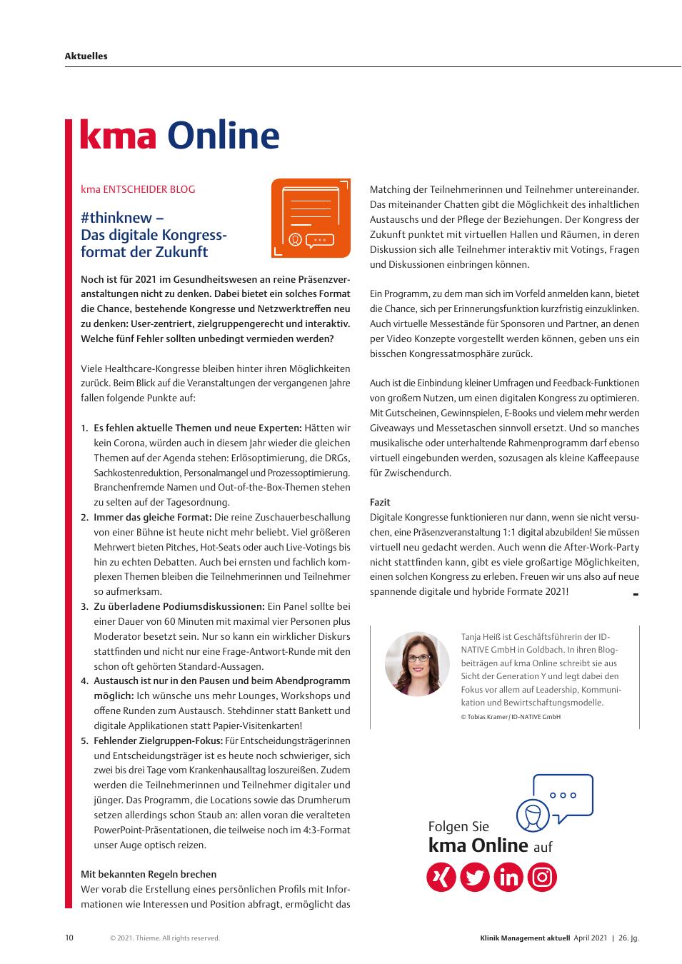 Vorschauseite 1: kma Entscheider BLOG: #thinknew – Das digitale Kongressformat der Zukunft