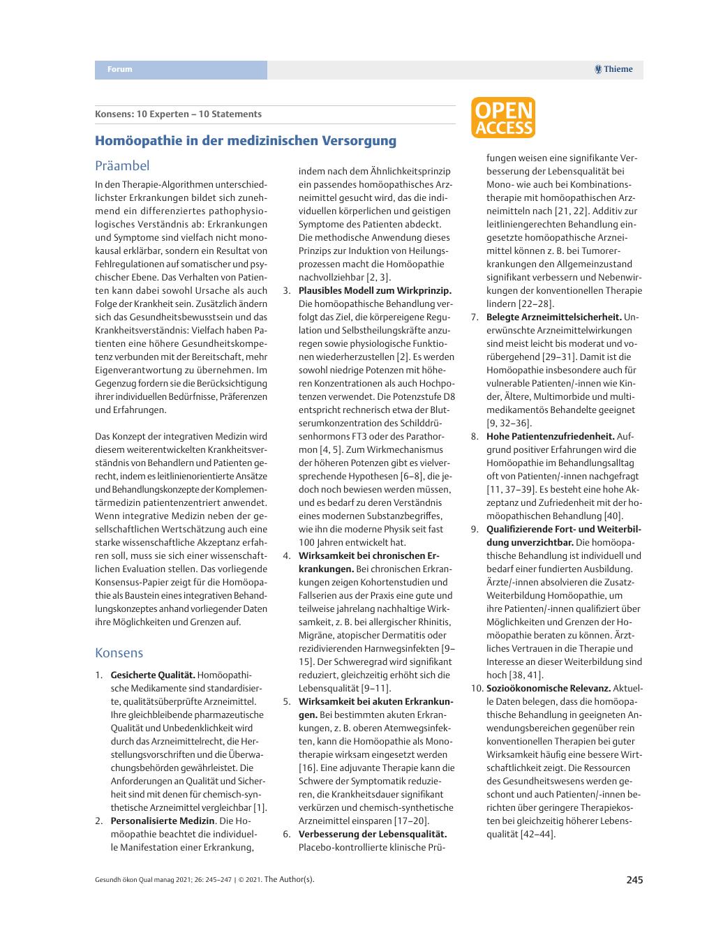 Vorschauseite 1: Konsens: 10 Experten – 10 Statements – Homöopathie in der medizinischen Versorgung