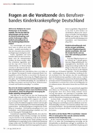 Vorschauseite 1: Fragen an die Vorsitzende des Berufsverbandes Kinderkrankenpflege Deutschland