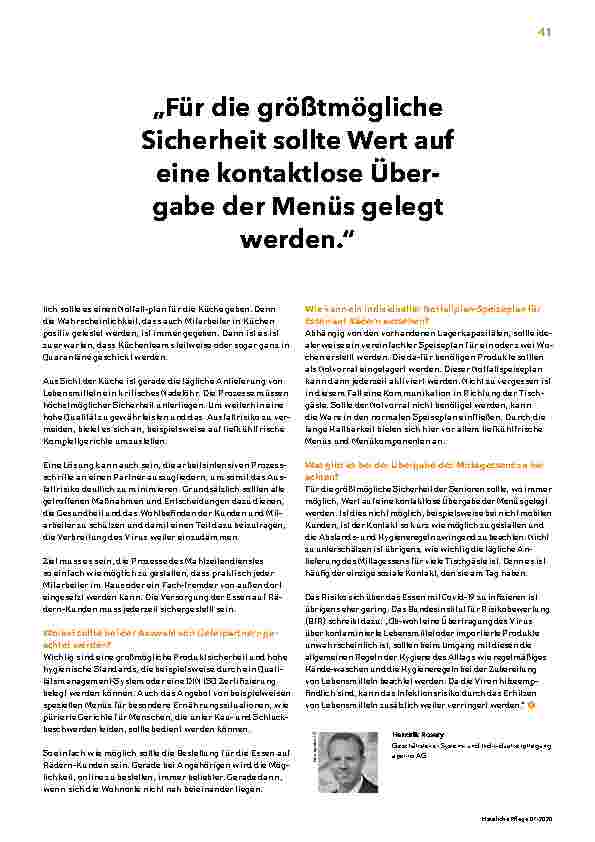 Vorschauseite 1: „Für die größtmögliche Sicherheit sollte Wert auf eine kontaktlose Übergabe der Menüs gelegt werden.“