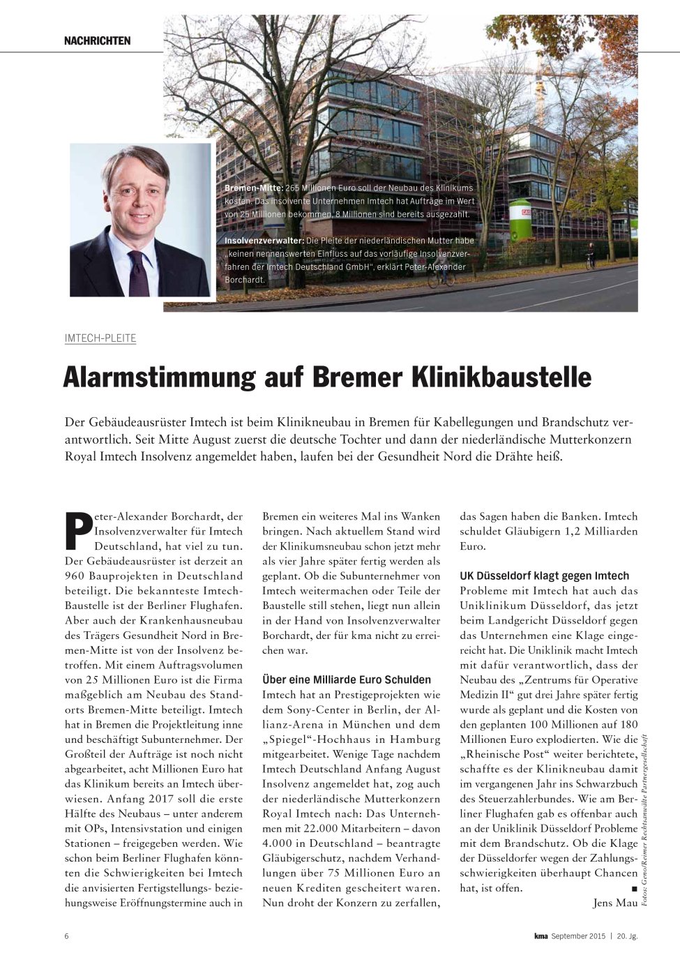 Vorschauseite 1: Alarmstimmung auf Bremer Klinikbaustelle