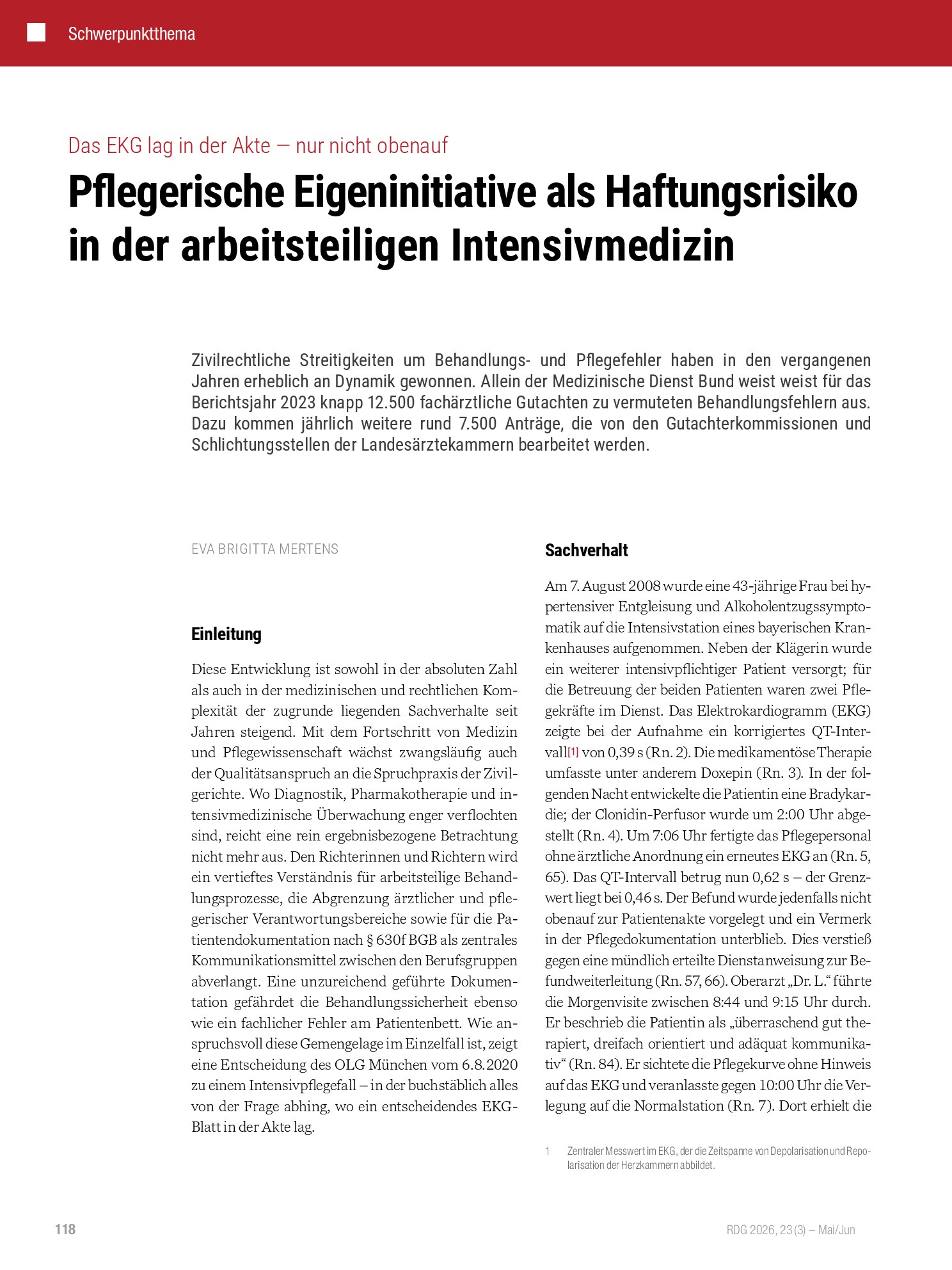 Vorschauseite 1: Pflegerische Eigeninitiative als Haftungsrisiko in der arbeitsteiligen Intensivmedizin