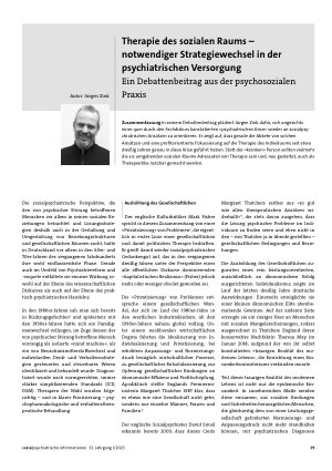 Vorschauseite 1: Therapie des sozialen Raums – notwendiger Strategiewechsel in der psychiatrischen Versorgung
