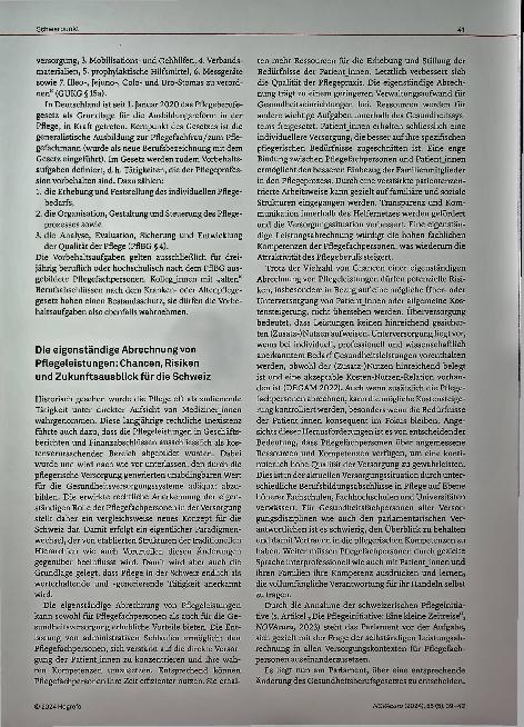 Vorschauseite 3: Eigenständige Leistungsabrechnung durch Pflegefachpersonen. Ein Paradigmenwechsel.
