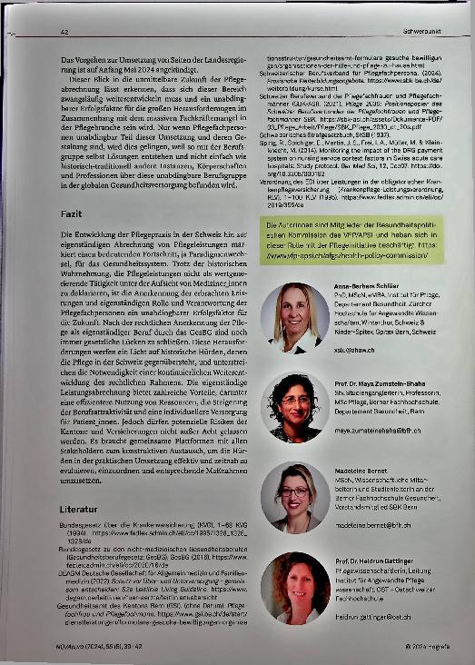 Vorschauseite 4: Eigenständige Leistungsabrechnung durch Pflegefachpersonen. Ein Paradigmenwechsel.