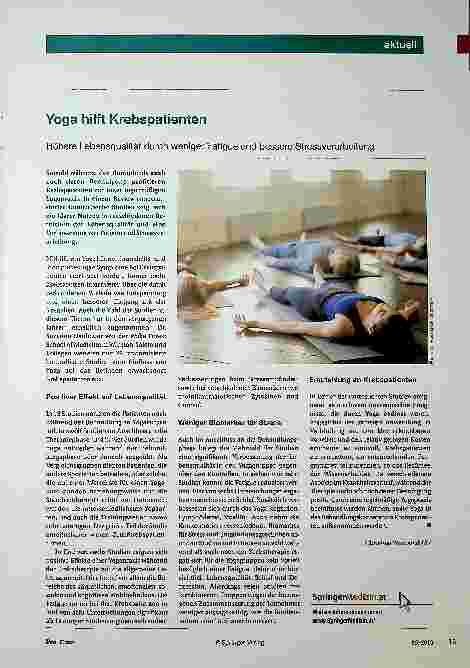 Vorschauseite 1: Yoga hilft Krebspatienten Höhere Lebensqualität durch weniger Fatigue und bessere Stressverarbeitung