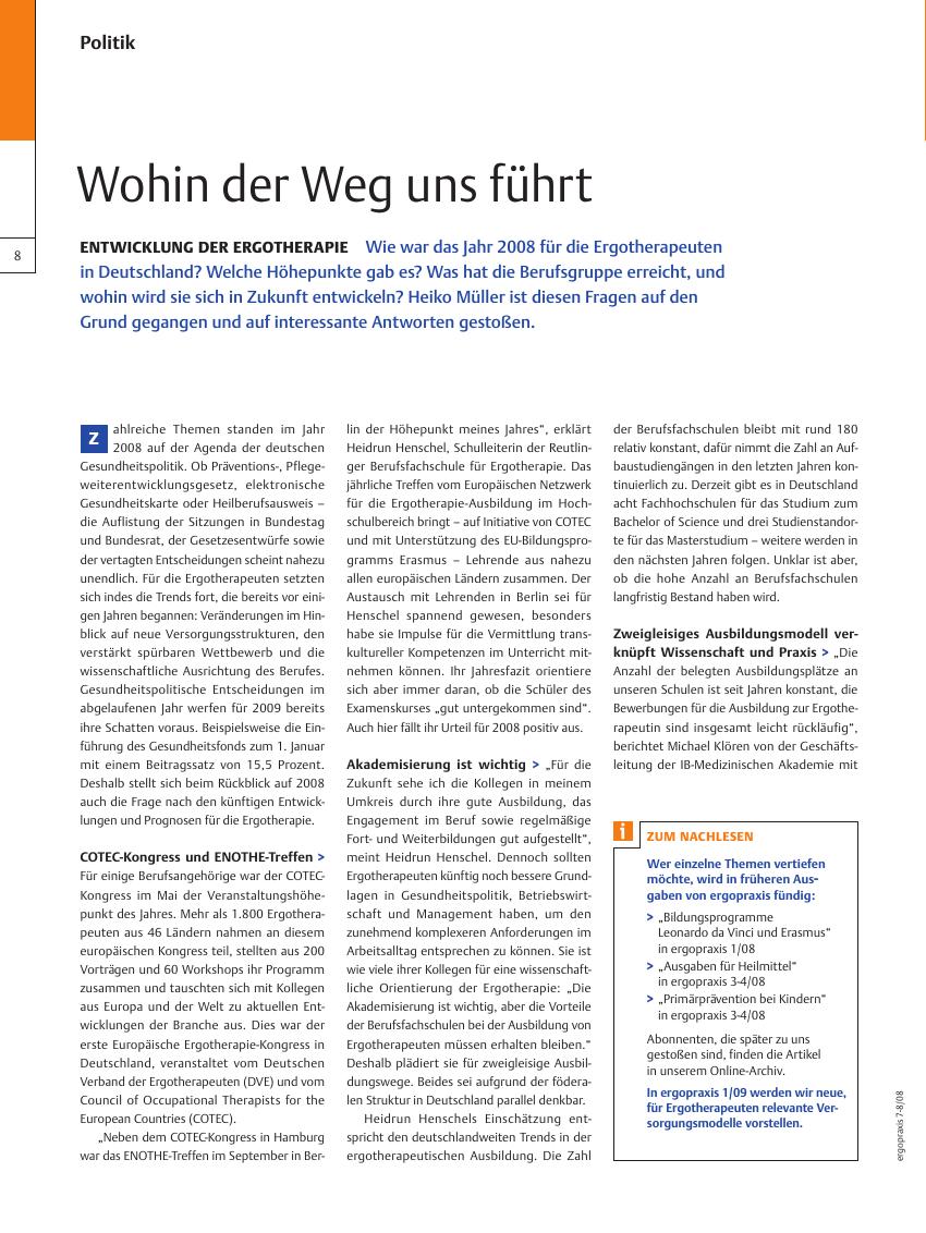 Vorschauseite 1: Entwicklung der Ergotherapie ? Wohin der Weg uns führt