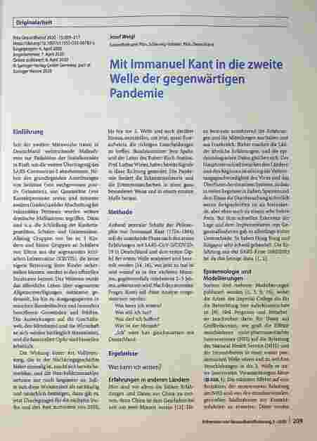 Vorschauseite 1: Mit Immanuel Kant sind die zweite Welle der gegenwärtigen Pandemie.