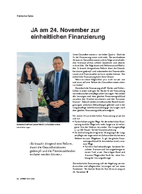 Vorschauseite 1: Ja am 24. November zur einheitlichen Finanzierung.