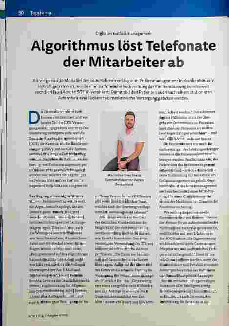 Vorschauseite 1: Digitales Entlassmanagement-Algorithmus löst Telefonate der Mitarbeiter ab.
