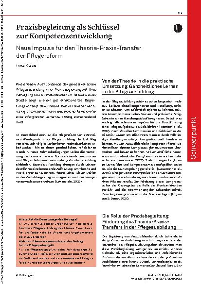 Vorschauseite 1: Praxisbegleitung als Schlüssel zur Kompetenzentwicklung Neue Impulse für den Theorie-Praxis-Transfer der Pflegereform