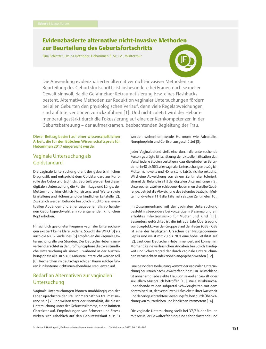 Vorschauseite 1: Evidenzbasierte alternative nicht-invasive Methoden zur Beurteilung des Geburtsfortschritts