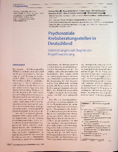 Vorschauseite 1: Psychosoziale Krebsberatungsstellen in Deutschland Entwicklungen seit Beginn der Regelfinanzierung