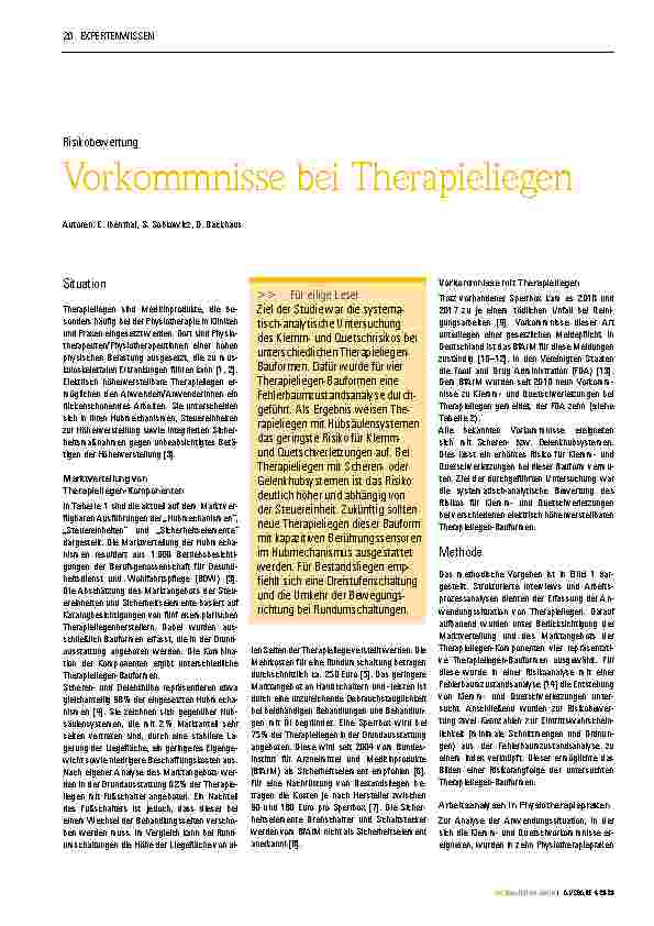 Vorschauseite 1: Risikobewertung Vorkommnisse bei Therapieliegen
