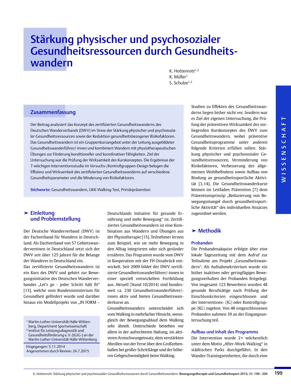 Vorschauseite 1: Stärkung physischer und psychosozialer Gesundheitsressourcen durch Gesundheitswandern